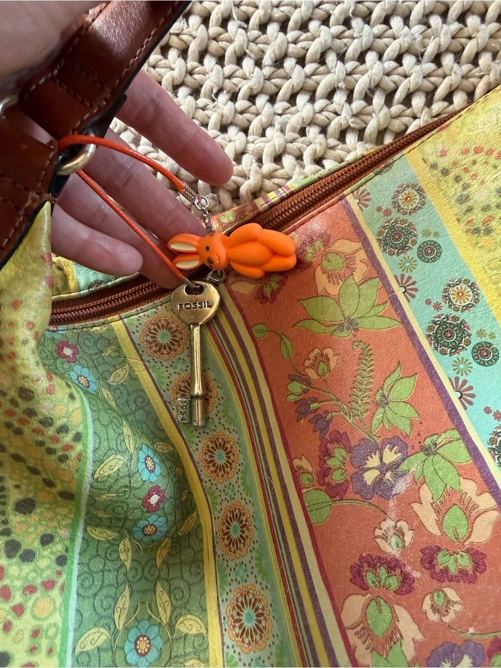 Fossil Multicolor Floral Stripe Shoulder Bag